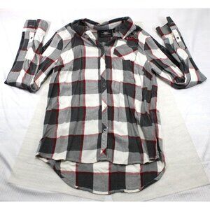 Harley-Davidson Womens Plaid Button-Down Long Sleeve Shirt S Black/White/Red